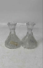 Load image into Gallery viewer, Set Of 2 Pcs Crystal Clear Industries Glass Pedestal Fluted Candlestick Holders

