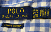 Load image into Gallery viewer, Polo Ralph Lauren Boys White Blue Check Natural Stretch Button-Up Shirt XL 18-20
