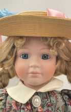 Load image into Gallery viewer, Brinn's Collector Porcelain Doll In Floral Outfit Dress Brown Hair And Hat

