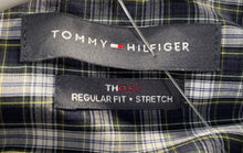 Load image into Gallery viewer, Tommy Hilfiger Mens Navy Blue White Yellow Long Sleeve Plaid Dress Shirt L 16.5
