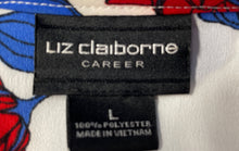 Load image into Gallery viewer, Liz Claiborne Career Womens White Blue Floral Long Sleeve Blouse Top Size L
