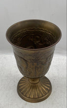 Load image into Gallery viewer, Vintage Brass Indian Embossed Elephant Design Pedestal Goblet Shaped Vase
