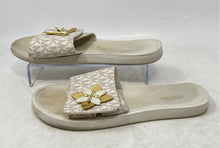 Load image into Gallery viewer, Michael Kors Womens White And Gray Printed With A Flower Slide Sandals Size 7.5
