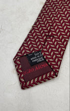 Load image into Gallery viewer, Giorgio Armani Mens Red Beige Geometric Silk Keeper Loop Adjustable Pointed Tie

