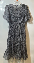 Load image into Gallery viewer, Calvin Klein Womens Black And White Paisley Short Sleeve Fit &amp; Flare Dress Sz 6
