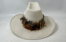 Load image into Gallery viewer, San Francisco Mens Beige Straw Feather Band Wide-Brim Sombreros Cowboy Hat
