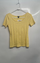 Load image into Gallery viewer, Ann Taylor Womens Yellow White Striped Short Sleeve Scoop Neck T-Shirt Size XS
