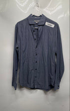 Load image into Gallery viewer, Express Mens Blue White Printed Fitted Long Sleeve Collared Dress Shirt Size M
