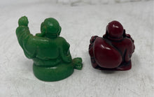 Load image into Gallery viewer, Lot Of 2 Pcs Assorted Red Green Decorative Mini Seated Laughing Buddha Figurines
