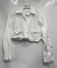 Load image into Gallery viewer, Zara Womens White Cotton Long Sleeve Regular Fit Cropped Button-Up Shirt Size S
