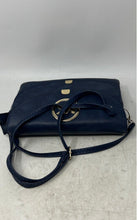 Load image into Gallery viewer, Michael Kors Womens Blue Gold-Tone Leather Adjustable Strap Flap Crossbody Bag
