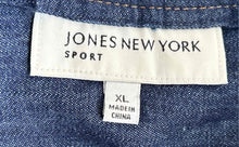 Load image into Gallery viewer, Jones New York Womens Blue Denim Roll Tab Sleeve Button Front Blouse Top Size XL
