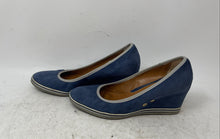 Load image into Gallery viewer, Michael Pasinkoff Womens Blue Suede Slip-On Wedge Pump Heels Size EUR 37
