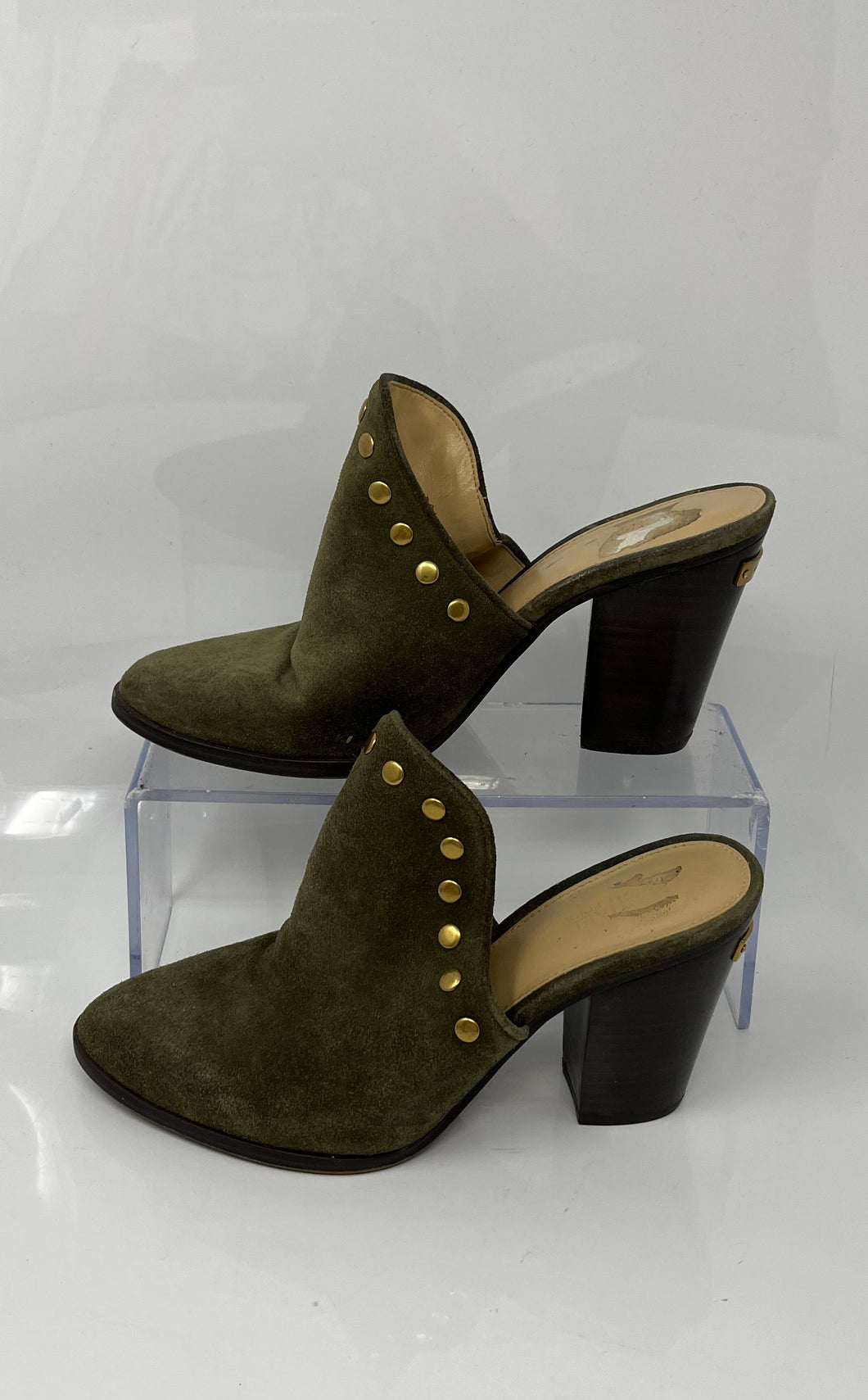 Michael Kors Womens Louise Green Suede Studded Block Mules Heels Size 7 M