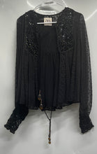 Load image into Gallery viewer, Zara Womens Black Sequin Long Sleeve Front Tie Plumetis Jacket Size XS
