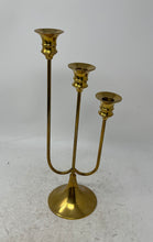 Load image into Gallery viewer, Vintage Gold Brass 3 Arm Stepped Candelabra Mid-Century Modern Candle Holder
