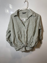 Load image into Gallery viewer, Zara Womens Green White Striped Twist-Front Cropped Blouse Top Size Small
