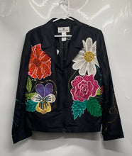 Load image into Gallery viewer, Russell Kemp Womens Black Floral Long Sleeve Hand Beaded Full-Zip Jacket Size 16
