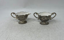 Load image into Gallery viewer, Vintage Silver-Tone Footed Floral Embossed Tea Coffee And Tray Set Of 3 Pcs
