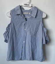 Load image into Gallery viewer, Abercrombie &amp; Fitch Womens White Blue Gingham Button-Front Blouse Top Size M
