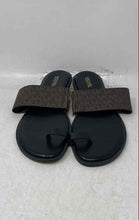 Load image into Gallery viewer, Michael Kors Womens August Brown Monogram Toe Ring Flat Slide Sandals Size 8.5M
