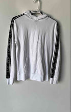 Load image into Gallery viewer, Express Womens White Logo Tape Running Down Each Sleeve Pullover Hoodie Size S/P
