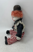 Load image into Gallery viewer, Vintage Collectible Porcelain And Cloth Body Red Hair Bowler Hat Clown Doll
