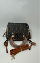 Load image into Gallery viewer, Aolida Womens Brown Monogram Print Leather Double Handle Zip Top Satchel Handbag
