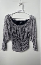 Load image into Gallery viewer, Express Womens Gray Black Animal Print Long Sleeve Blouse Top Size Small
