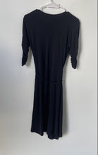 Load image into Gallery viewer, Express Womens Black Ruched 3/4 Sleeve V-Neck Regular Fit Wrap Dress No Size
