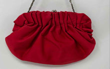 Load image into Gallery viewer, Vintage Santi Womens Red Satin Chain Strap Ruched Kiss Lock Clutch Bag
