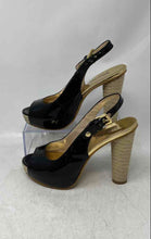 Load image into Gallery viewer, Michael Kors Womens Black &amp; Gold Leather Platform Slingback Heels Size 6.5M
