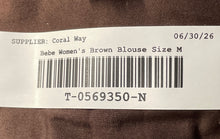Load image into Gallery viewer, Bebe Womens Brown Collared 3/4 Sleeve Pullover Blouse Top Size Medium
