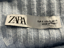 Load image into Gallery viewer, Zara Womens Blue Knitted Long Sleeve Crew Neck Cropped Pullover Sweater Size S
