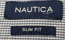 Load image into Gallery viewer, Nautica Mens Blue White Check Slim Fit Long Sleeve Dress Shirt Size L 16-16.5
