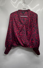 Load image into Gallery viewer, Express Womens Red Printed Long Sleeve V-Neck Blouse Top Size Large
