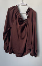 Load image into Gallery viewer, H&amp;M Womens Brown Long Sleeve Ruffle-Trim Round Neck Blouse Top Size Small
