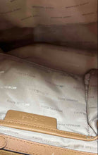 Load image into Gallery viewer, Michael Kors Womens Beige Brown Monogram Leather Trim Zip Top Frame Out Tote Bag
