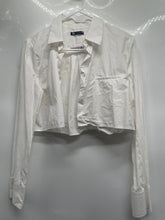 Load image into Gallery viewer, Zara Womens White Long Sleeve Button Front Poplin Cropped Blouse Top Size M
