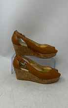 Load image into Gallery viewer, Michael Kors Womens Brown Leather Peep Toe Wedge Heel Slingback Sandals Size 6 M
