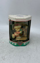 Load image into Gallery viewer, Precious Moments Pink Christmas Santa Fireplace Lighted Ornament Figurine
