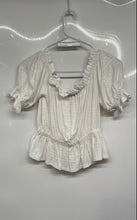 Load image into Gallery viewer, Express Womens White Ruffle Short Sleeve Scoop Neck Pullover Blouse Top Size XS

