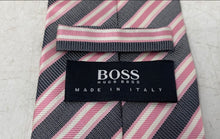 Load image into Gallery viewer, Hugo Boss Mens Multicolor Striped Silk Keeper Loop Pointed Tie One Size
