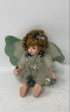 Load image into Gallery viewer, Brown Curly Hair Green Eyes Collector Play Doll In Green Dress And Angel Wings
