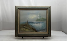 Load image into Gallery viewer, Coastal Lighthouse Crashing Waves Seascape Scene With Seagulls Singed Painting
