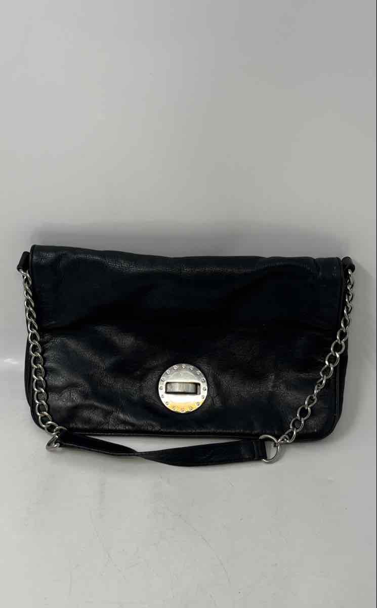 Audrey Brooke Womens Dark Blue Leather Chain Strap Flap Shoulder Bag