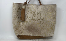 Load image into Gallery viewer, Unbranded Womens Gold Cream Animal Print Tassel Double Handle Tote Purse
