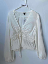 Load image into Gallery viewer, Express Womens Off White Long Sleeve Deep V-Neck Tie-Front Blouse Top Size Large
