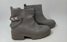 Load image into Gallery viewer, Marc Fisher Womens Waty Gray Leather Studded Side Zip Ankle Boots Size 8M
