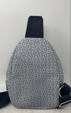 Load image into Gallery viewer, Guess Womens Navy Blue Monogram Adjustable Strap Zipper Sling Backpack
